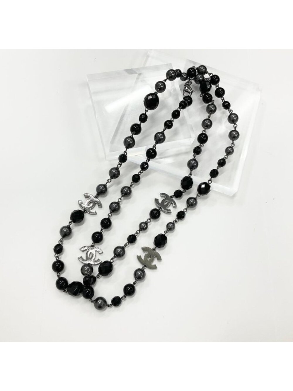 Chanel Necklace CC Logo Pearl Long Black